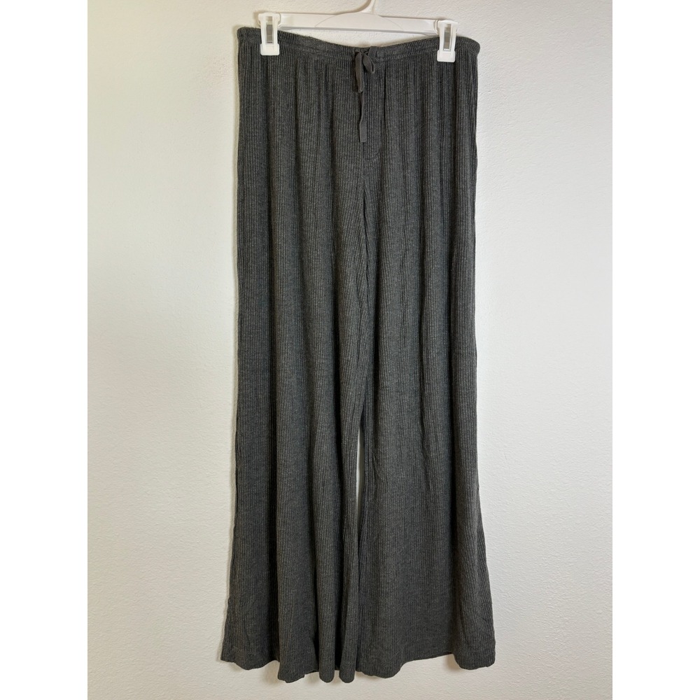 Auden Gray Ribbed Wide Leg Pajama Pants Drawstring Lounge Sleepwear Medium
